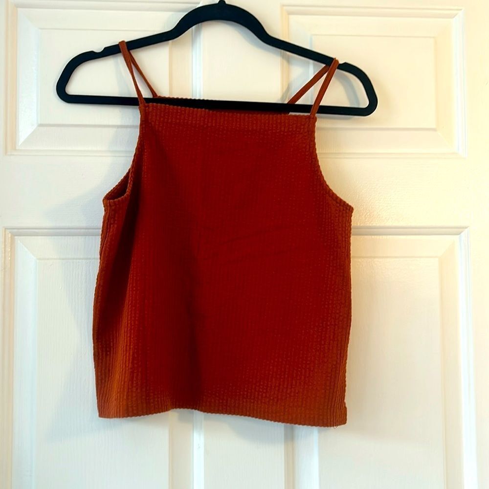 Madewell crop top in burnt orange rust tone